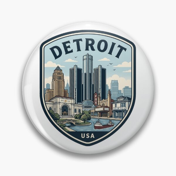 Item preview, Vintage Detroit Michigan Skyline Retro Travel Badge designed and sold by k3rstman1.