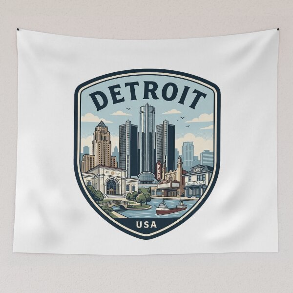 Item preview, Vintage Detroit Michigan Skyline Retro Travel Badge designed and sold by k3rstman1.