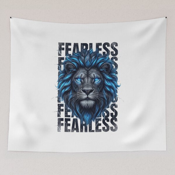 Item preview, Fearless Lion - Neon Blue & Black Motivational Typography designed and sold by Shopeon Designs.