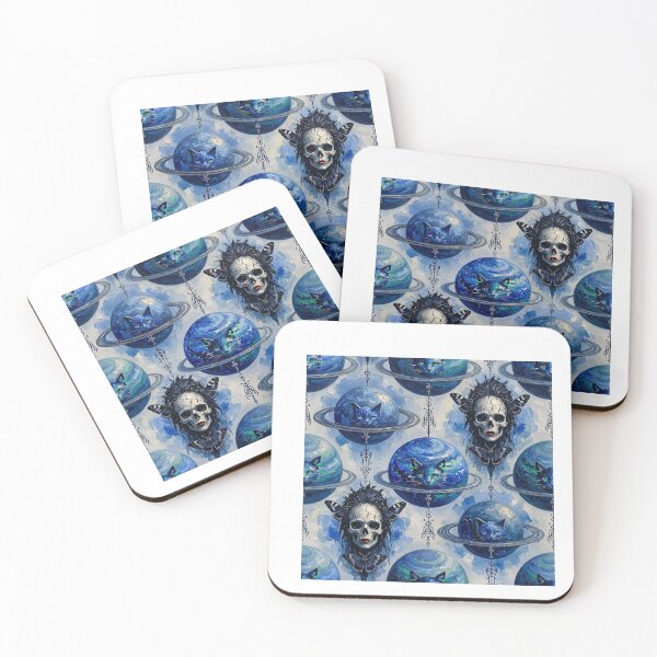 Item preview, Celestial Blue Cat Planet Gothic Skull Moth Seamless Pattern designed and sold by LujziWorld.