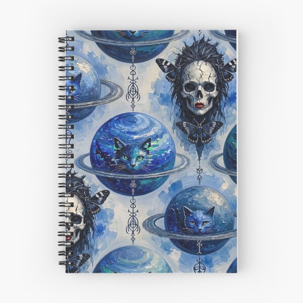 Item preview, Celestial Blue Cat Planet Gothic Skull Moth Seamless Pattern designed and sold by LujziWorld.