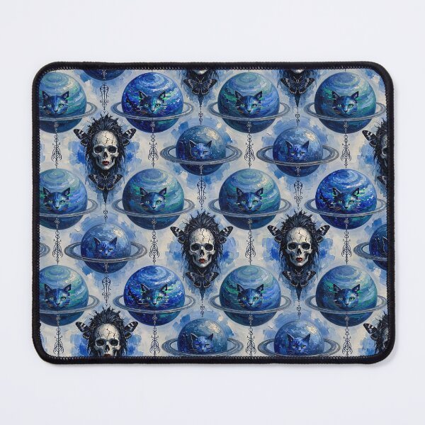 Item preview, Celestial Blue Cat Planet Gothic Skull Moth Seamless Pattern designed and sold by LujziWorld.