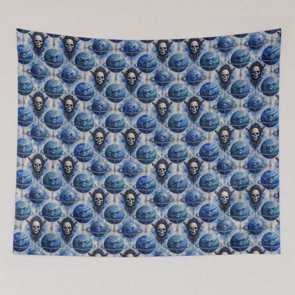 Item preview, Celestial Blue Cat Planet Gothic Skull Moth Seamless Pattern designed and sold by LujziWorld.