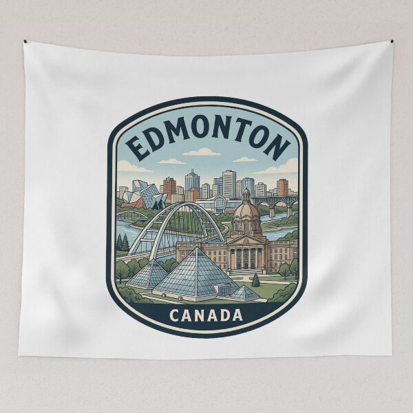 Aperçu de l'œuvre Badge de voyage rétro représentant la silhouette d'Edmonton, au Canada créée et vendue par k3rstman1.