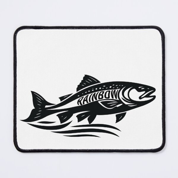 Item preview, Fly fishing illustration, logo style, text "Rainbow", silhouette. designed and sold by Art-Horizon.