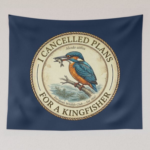 Item preview, I Cancelled Plans for a Kingfisher Humor Badge designed and sold by CalmCapy Co.