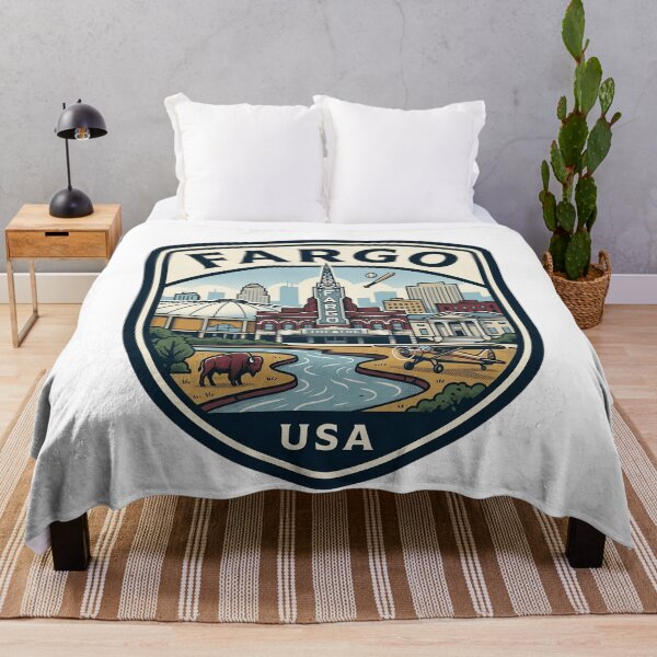 Aperçu de l'œuvre Fargo, Dakota du Nord - Badge de voyage rétro Skyline créée et vendue par k3rstman1.