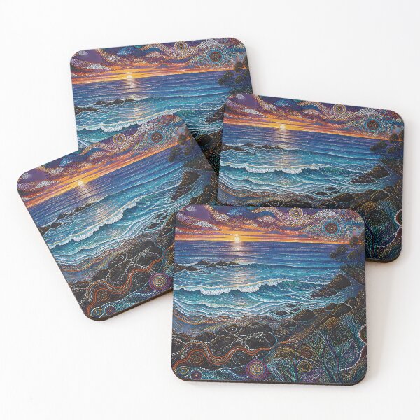 Item preview, Aboriginal Inspired Dot Art - With Wave Coastline Dawn designed and sold by GrinGalore.