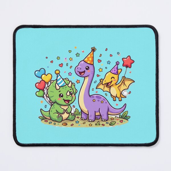 Item preview, Cute Kawaii Dinosaur Party Sticker — Baby Dinosaurs with Party Hats & Balloons Illustration designed and sold by Tinydoodlenest .
