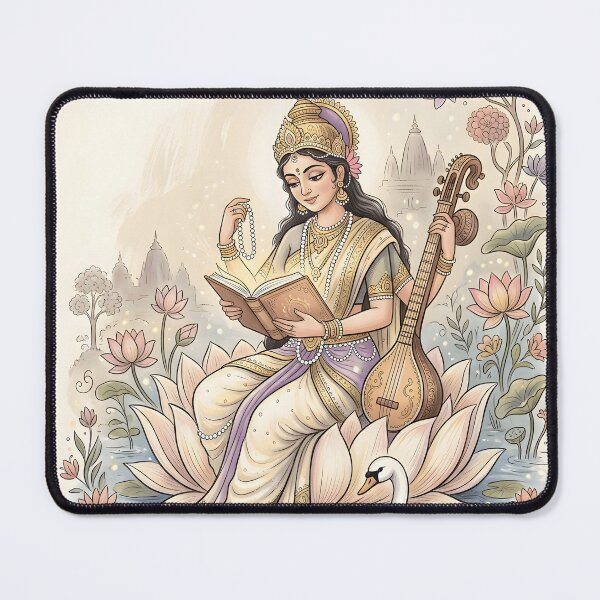 Item preview, Goddess Saraswati Reading on Lotus designed and sold by hutofdesigns.