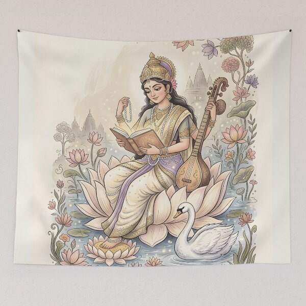 Item preview, Goddess Saraswati Reading on Lotus designed and sold by hutofdesigns.