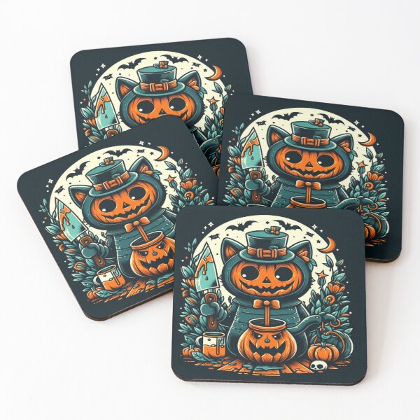 Item preview, Halloween Cat Pumpkin Teapot Spooky Retro Illustration designed and sold by BriSher.