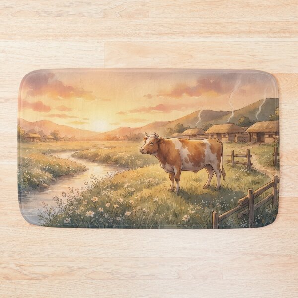 Item preview, The Spotted Ox at Sunset: Nostalgic Korean Countryside Aesthetic designed and sold by SOOstudio73.