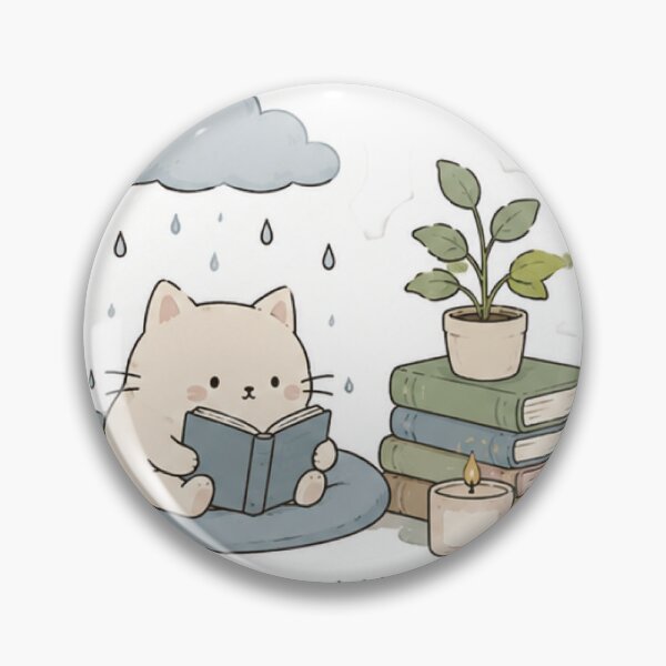 Item preview, Cozy Reading Cat Rainy Day Sticker | "Rain Outside, Peace Inside" designed and sold by PrintByte.