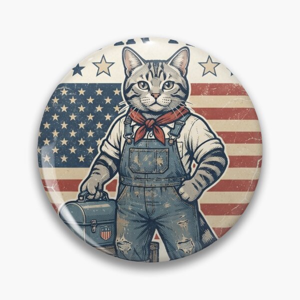 Item preview, Labor Day American Shorthair Cat Made in the USA Patriotic Worker Overalls designed and sold by Ghostlycats2026.