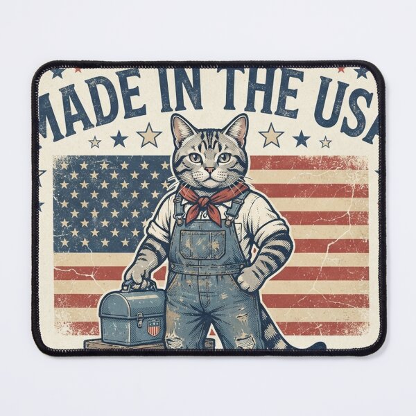 Item preview, Labor Day American Shorthair Cat Made in the USA Patriotic Worker Overalls designed and sold by Ghostlycats2026.