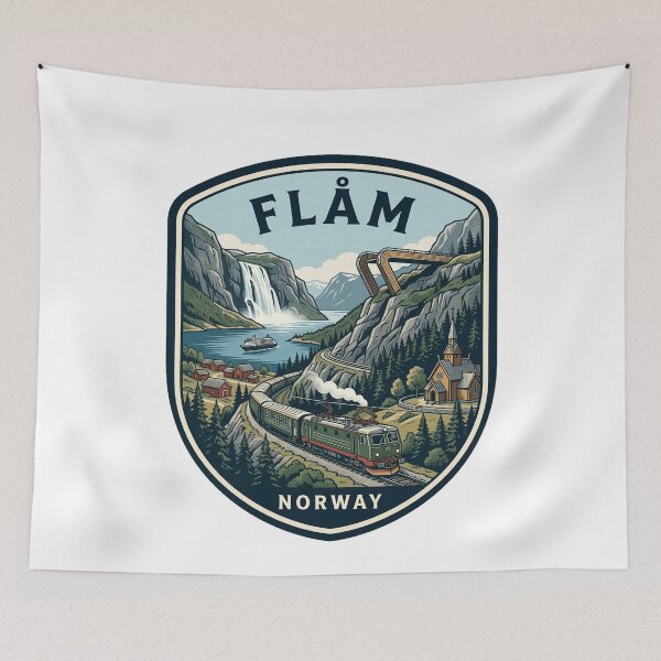 Item preview, Flåm Norway Travel Badge Vintage Fjord designed and sold by k3rstman1.