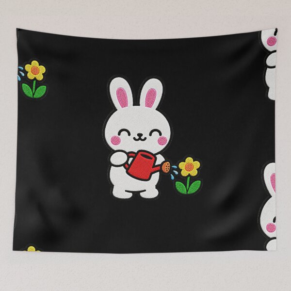 Item preview, Cute Bunny Watering Flower Kawaii Embroidery Patch designed and sold by ColorSplash123.