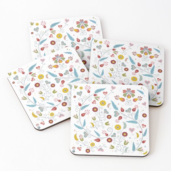 Item preview, Delicate Folk Flowers, Hearts, Leaves, Feathers designed and sold by CattDesigns.