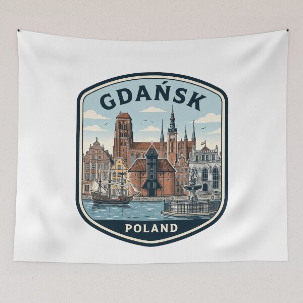 Aperçu de l'œuvre Illustration vintage d'un badge de voyage à Gdansk, en Pologne créée et vendue par k3rstman1.