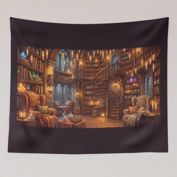 Item preview, Ancient Wizard Library | Magical Spell Book Fantasy Wall Art designed and sold by SebastianSpace.