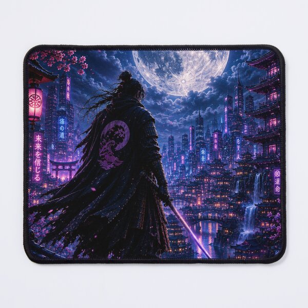 Item preview, Neon Samurai Moon – Japanese Cyberpunk Fantasy Art designed and sold by Lumvero.