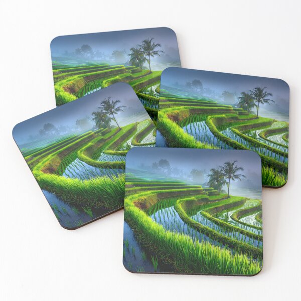 Item preview, Lush Green Terraced Rice Fields in Early Morning Mist designed and sold by Artessie.