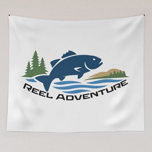 Item preview, Fly fishing illustration, logo style, text "Reel Adventure", fishing. designed and sold by Art-Horizon.