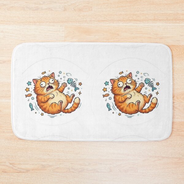 Item preview, Funny Scared Cat Floating with Fish Bones Cute Pop Art designed and sold by DNBY.