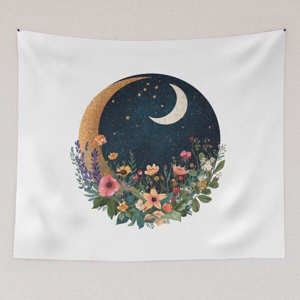 Item preview,  Crescent Moon & Wildflowers  designed and sold by catcurio.