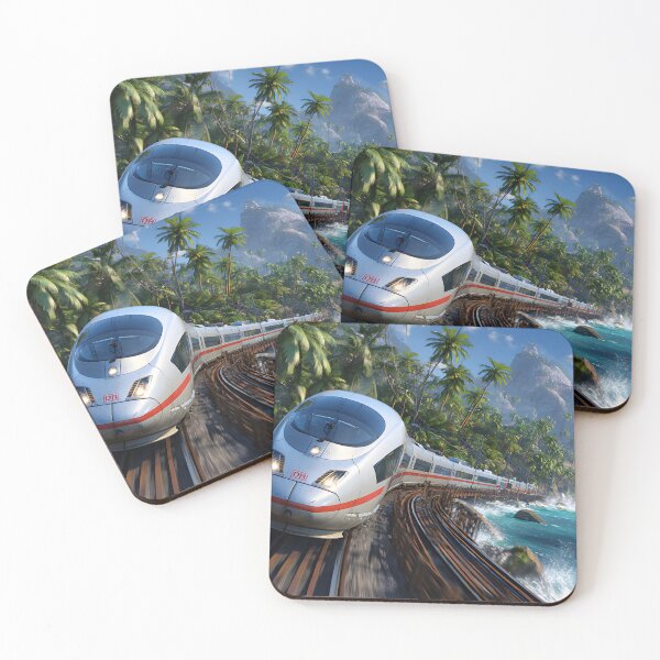 Item preview, Modern Train Journey Through Tropical Paradise Landscape designed and sold by Artessie.