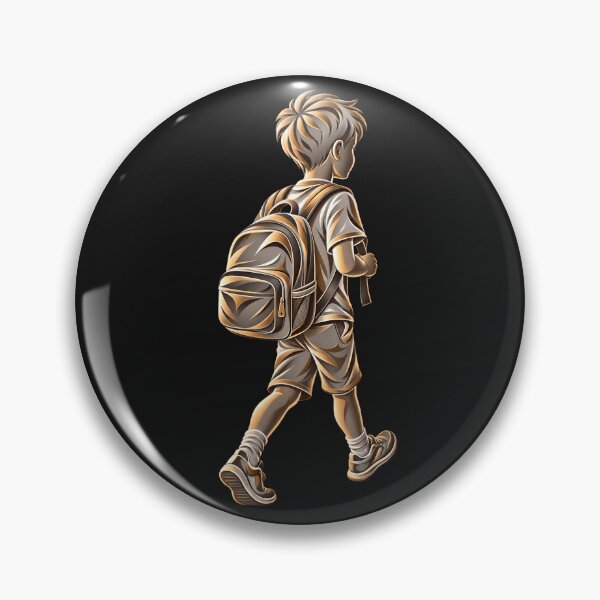 Item preview, School Boy Walking with Backpack – Golden Metallic Illustration designed and sold by Les-Ink-Studio.