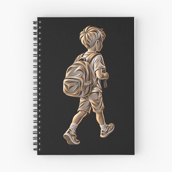 Item preview, School Boy Walking with Backpack – Golden Metallic Illustration designed and sold by Les-Ink-Studio.
