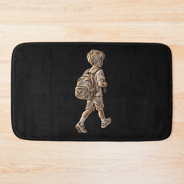 Item preview, School Boy Walking with Backpack – Golden Metallic Illustration designed and sold by Les-Ink-Studio.