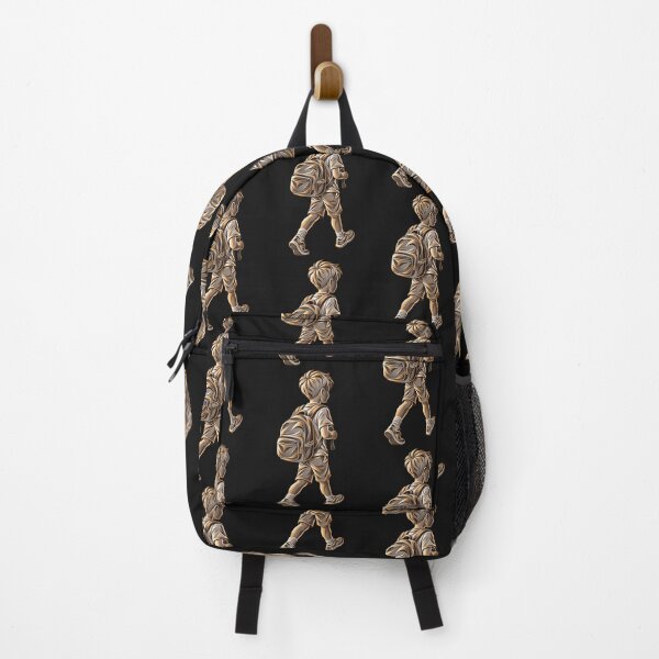 Item preview, School Boy Walking with Backpack – Golden Metallic Illustration designed and sold by Les-Ink-Studio.