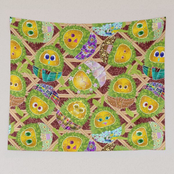 Item preview, Golden Durian in Bamboo Basket Pattern - Cute Thai Fruit Kawaii Art designed and sold by Vector Loom Studio 9.