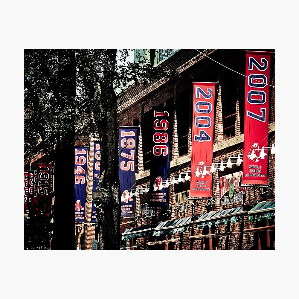 Fenway Park exterior with Red Sox championship banners on Jersey