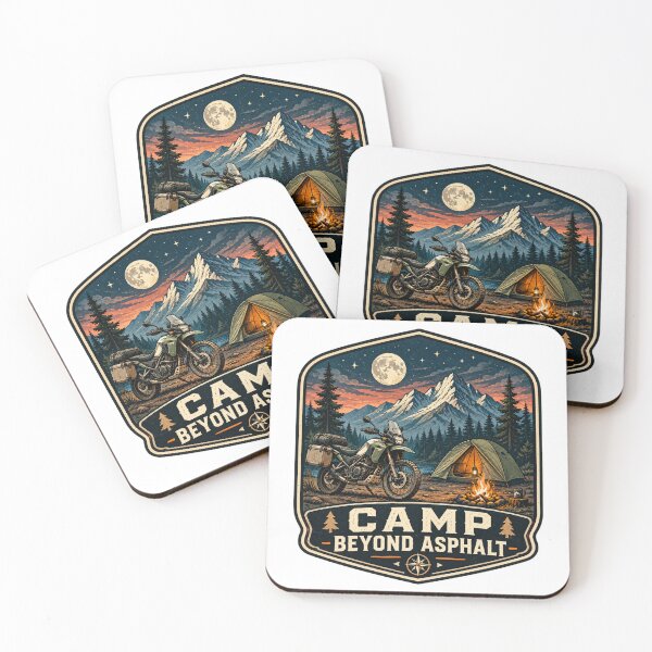Item preview, Camp Beyond Asphalt Retro Adventure Motorcycle Camping designed and sold by TorqueTheoryLab.