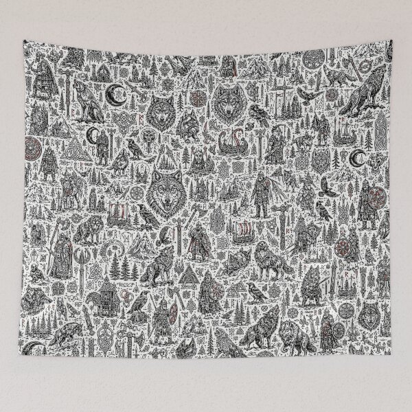 Item preview, Wolves of Valhalla Viking Doodle Pattern designed and sold by i-corp.