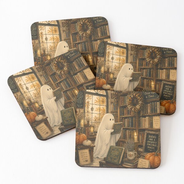 Item preview, Vintage Halloween Pumpkin Ghost Library Books Oil Painting designed and sold by GrinGalore.