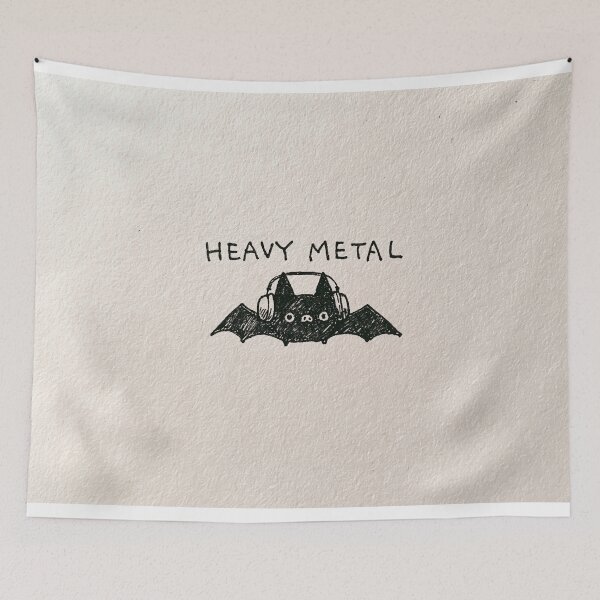 Item preview, Heavy Metal Cute Bat with Headphones Ink Drawing designed and sold by lautir.