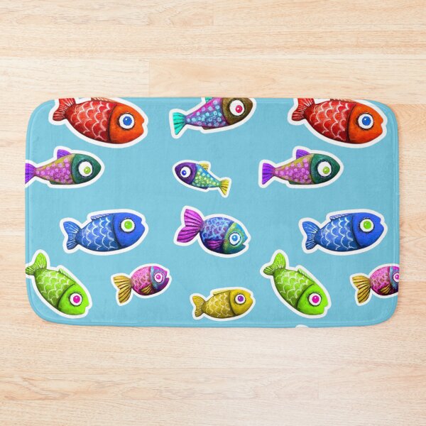 Item preview, Rainbow fish blue background pattern designed and sold by TurquoiseChicken.