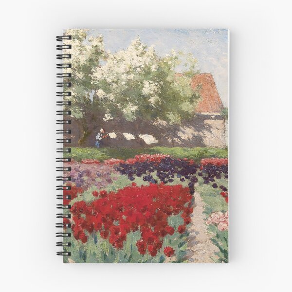 Item preview, Oxblood red, purple and pink blooming tulip fields and fruit trees landscape painting art print by Antonie Lodewijk Koster, circa 1900 designed and sold by Jéanpaul  Ferro.