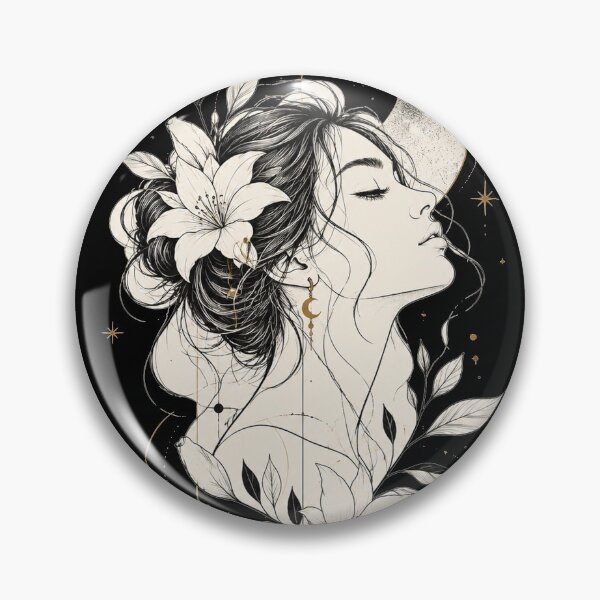 Item preview, Moonlit Botanica – Mystical Woman & Crescent Moon Line Art designed and sold by Lumvero.