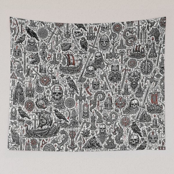 Item preview, Viking Skull & Raven Doodle Pattern designed and sold by i-corp.