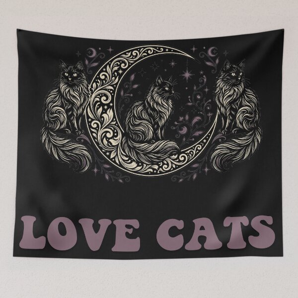 Item preview, Mystical Love Cats Crescent Moon Retro designed and sold by ilyasartist.