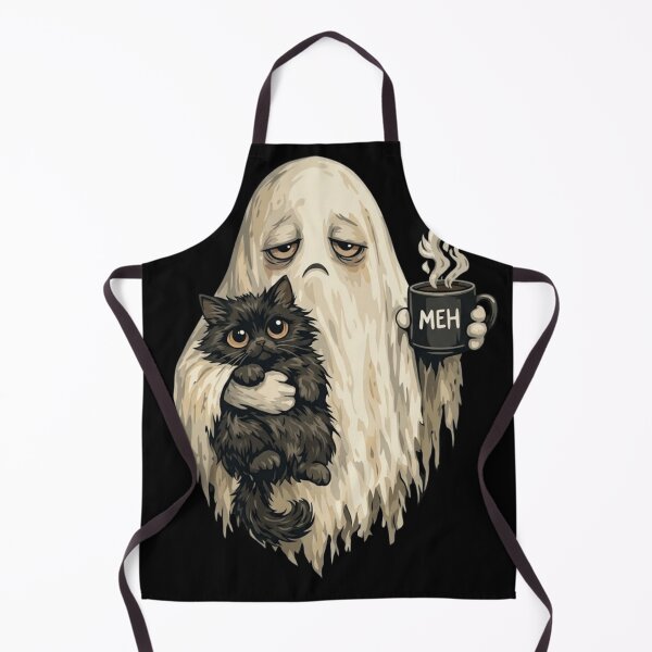Item preview, Tired Ghost With Black Cat Coffee Meh Funny Introvert Halloween designed and sold by haitrieuic96.