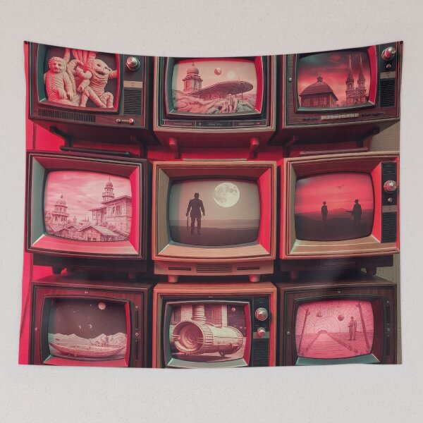 Item preview, Vintage Retro TV Stack Sci-Fi Surreal Art designed and sold by Cine8.