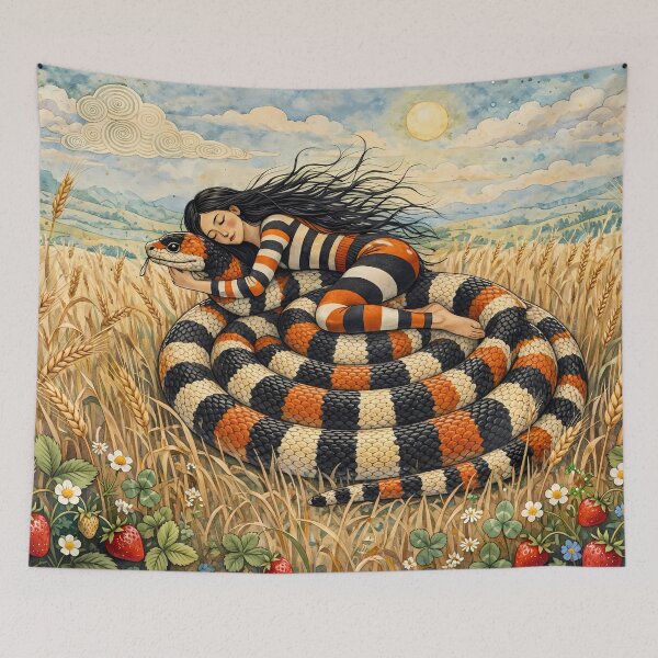 Item preview, Whimsical Girl and Snake in Strawberry Field designed and sold by m-y-A-I-A-R-T-.