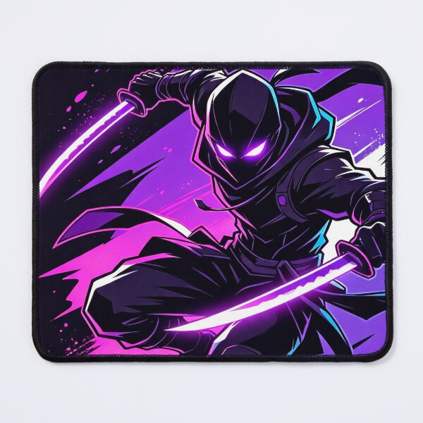 Item preview, Neon Shadow Ninja Dual Katana - Cyberpunk Anime Warrior Art designed and sold by Raloel Art.